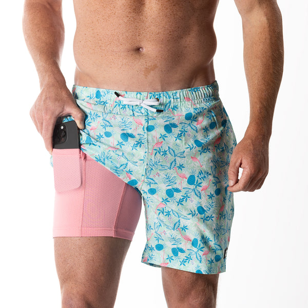 Compression Lined 7" Swim Trunks - Miami Palms