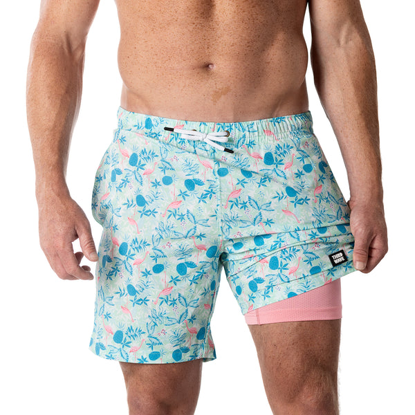 Compression Lined 7" Swim Trunks - Miami Palms