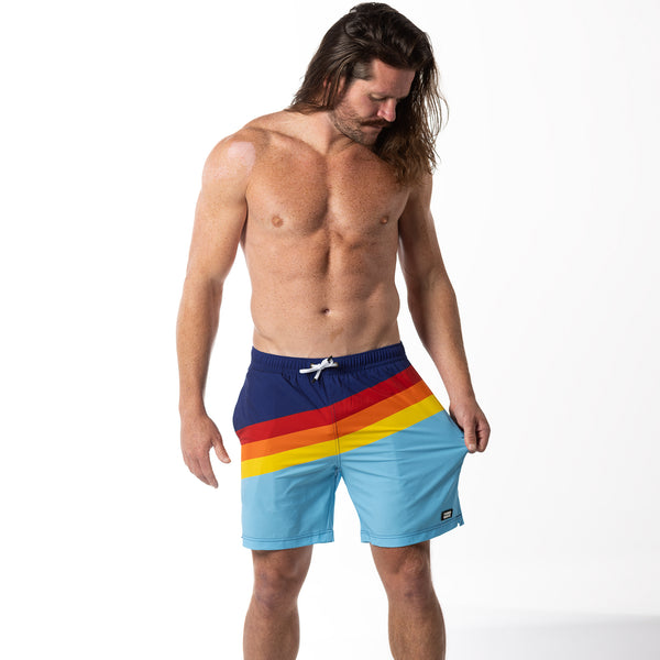 Compression Lined 7" Swim Trunks - Striped Vintage