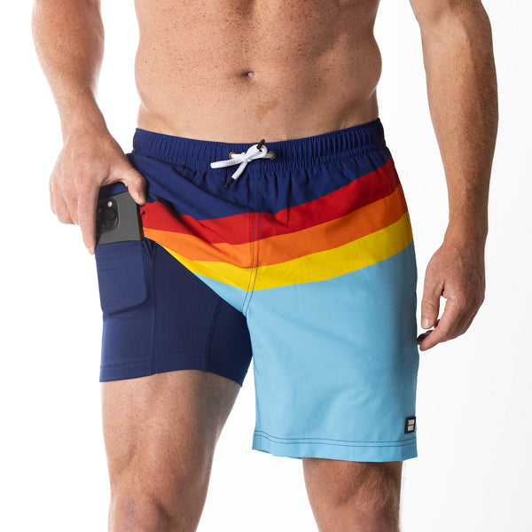 Compression Lined 7" Swim Trunks - Striped Vintage