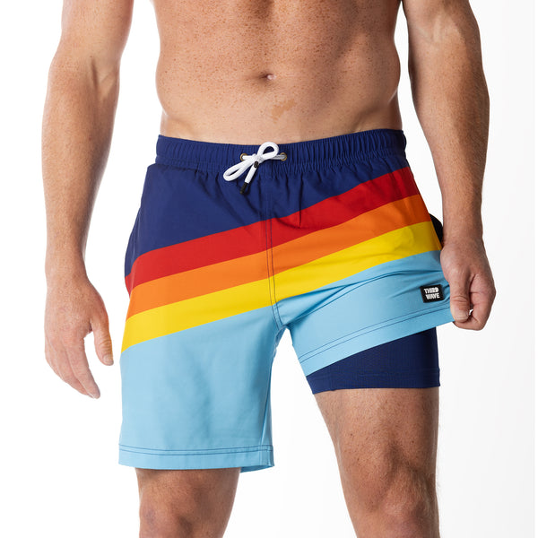 Compression Lined 7" Swim Trunks - Striped Vintage