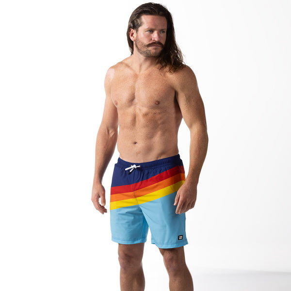 Compression Lined 7" Swim Trunks - Striped Vintage