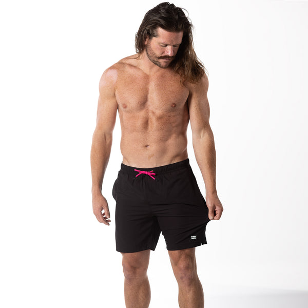 Compression Lined 7" Swim Trunks - Black/Pink