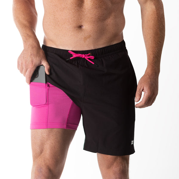 Compression Lined 7" Swim Trunks - Black/Pink