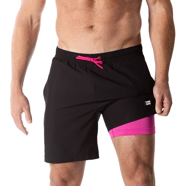Compression Lined 7" Swim Trunks - Black/Pink