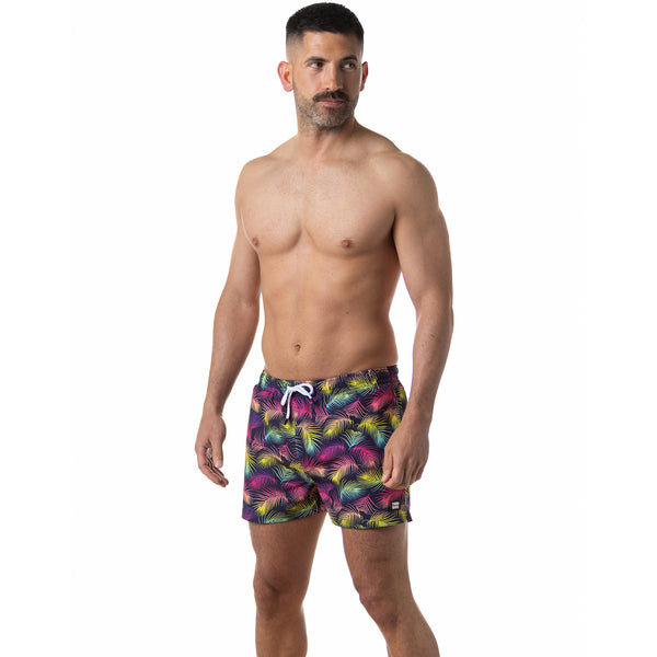 Compression Lined 3" Swim Trunks - Neon Palms