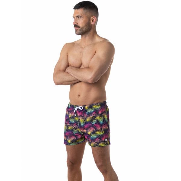 Compression Lined 3" Swim Trunks - Neon Palms