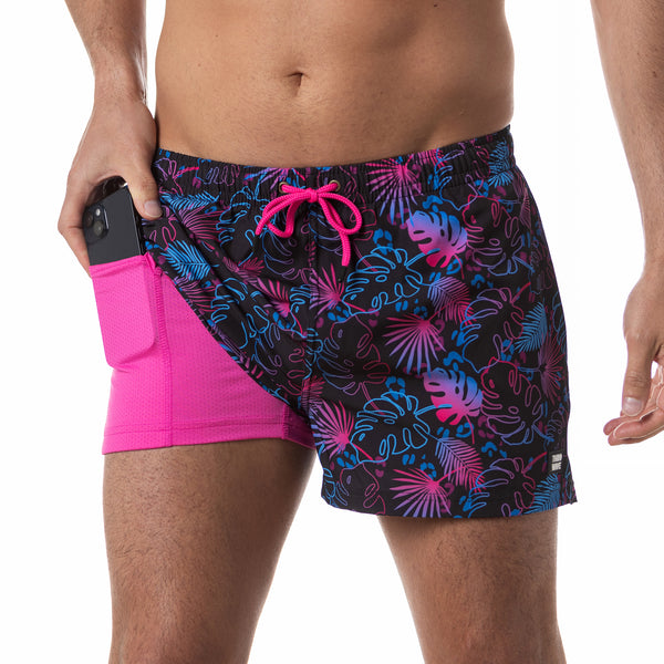 Compression Lined 3" Swim Trunks - Midnight Palms