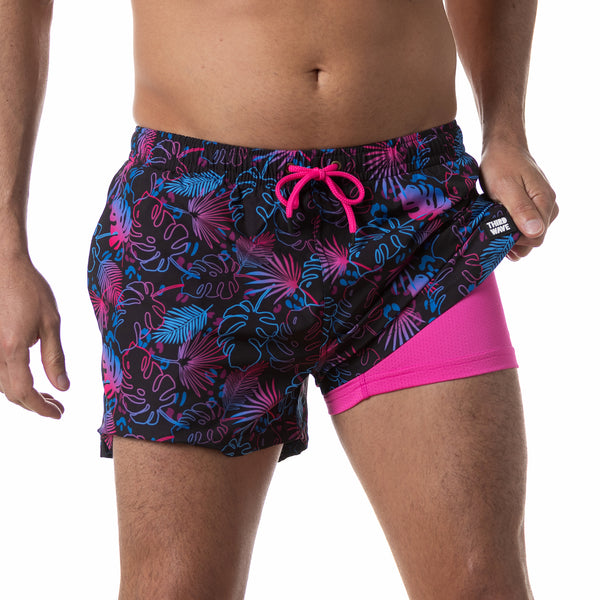 Compression Lined 3" Swim Trunks - Midnight Palms