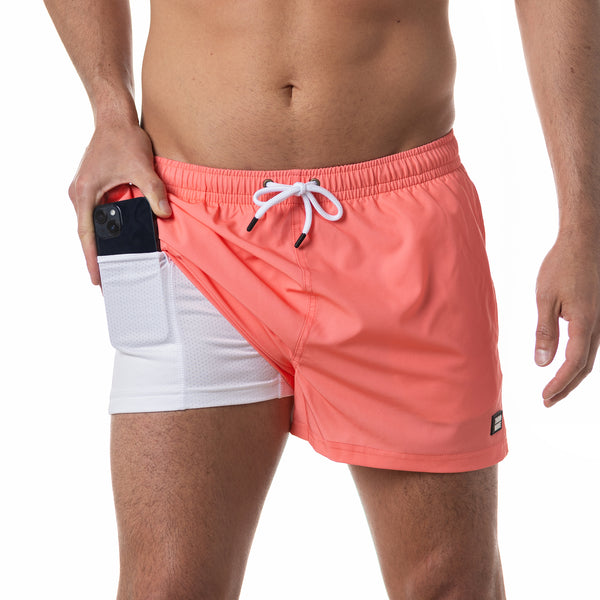 Compression Lined 3" Swim Trunks - Coral