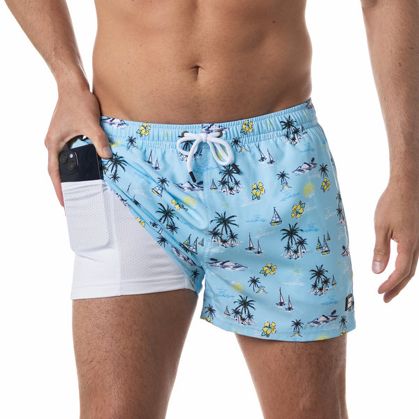 Compression Lined 3" Swim Trunks - Coastal Vibes