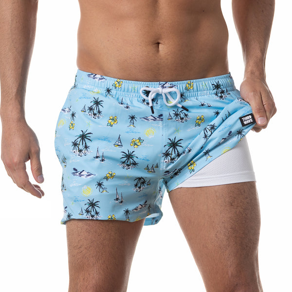 Compression Lined 3" Swim Trunks - Coastal Vibes