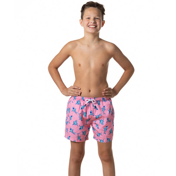 Compression Lined Boys Swim Trunks - Shark Attack