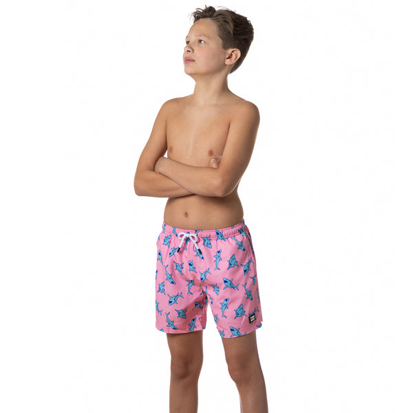 Compression Lined Boys Swim Trunks - Shark Attack