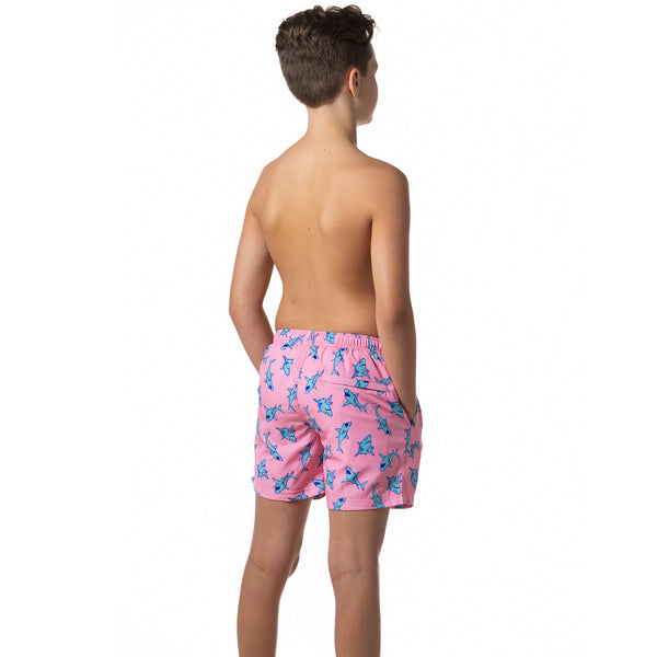 Compression Lined Boys Swim Trunks - Shark Attack