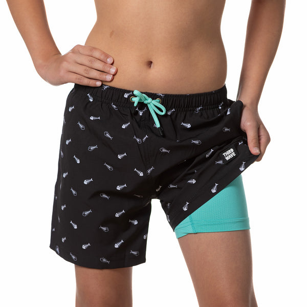 Compression Lined Boys Swim Trunks - Fishbones