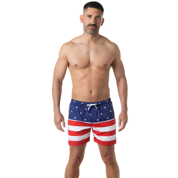 Compression Lined 5" Swim Trunks - American Flag