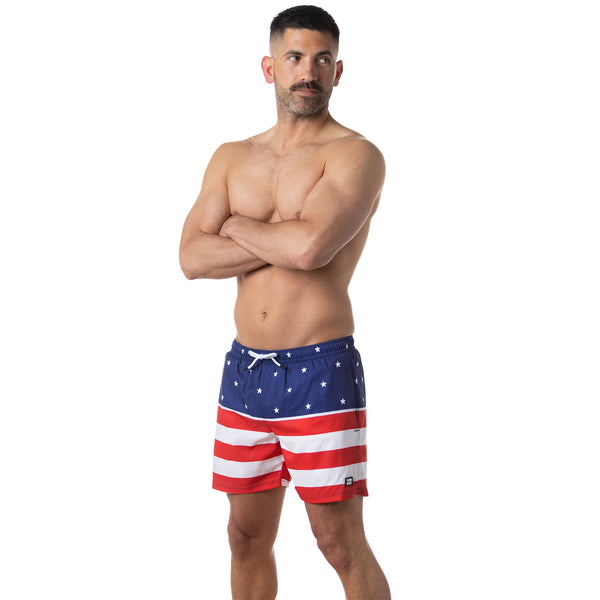 Compression Lined 5" Swim Trunks - American Flag