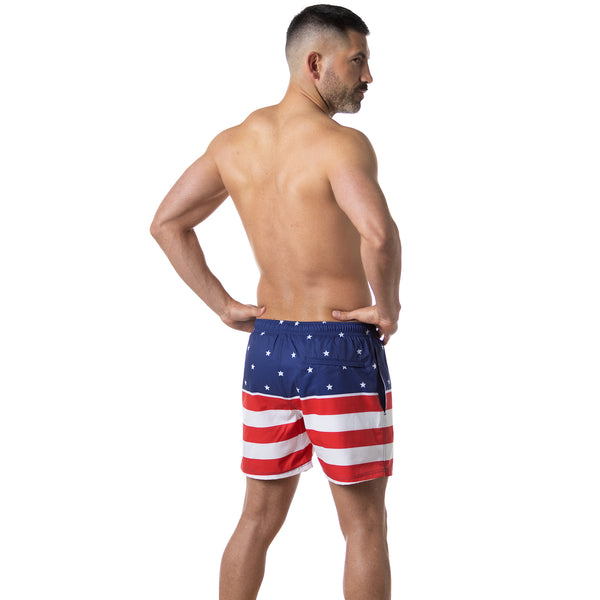 Compression Lined 5" Swim Trunks - American Flag