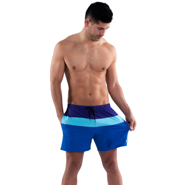 Mesh Lined 5" Swim Trunks - Striped Purple