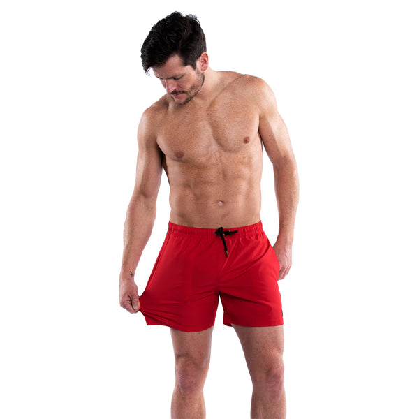 Mesh Lined 5" Swim Trunks - Red