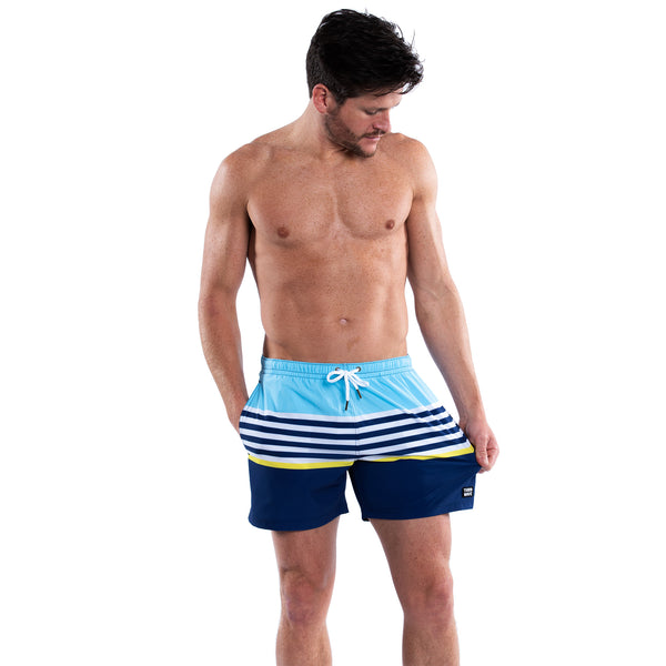 Mesh Lined 5" Swim Trunks - Striped Navy