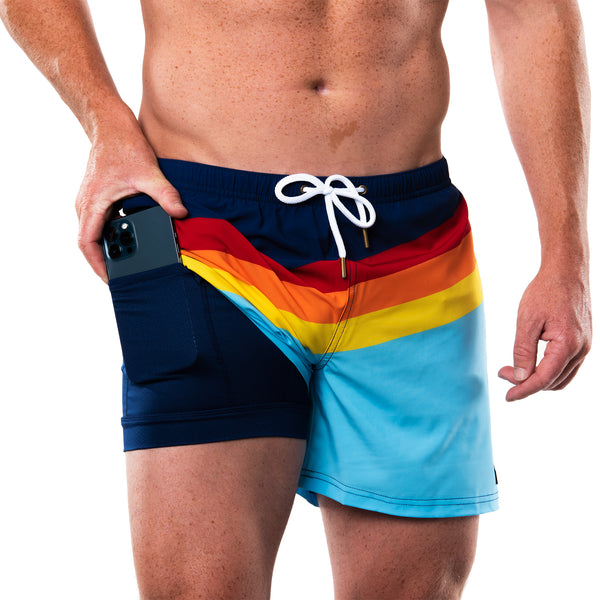 Compression Lined 5" Swim Trunks - Striped Vintage
