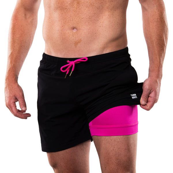 Compression Lined 5" Swim Trunks - Black/Pink
