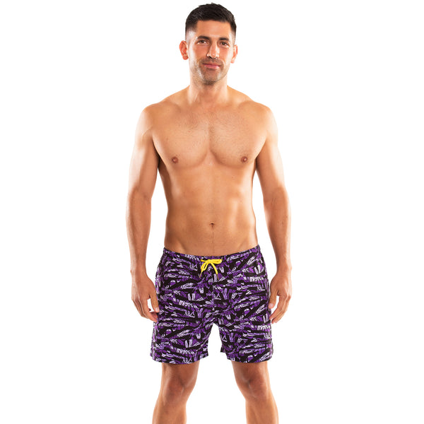 Compression Lined 5" Swim Trunks - Purple Palms