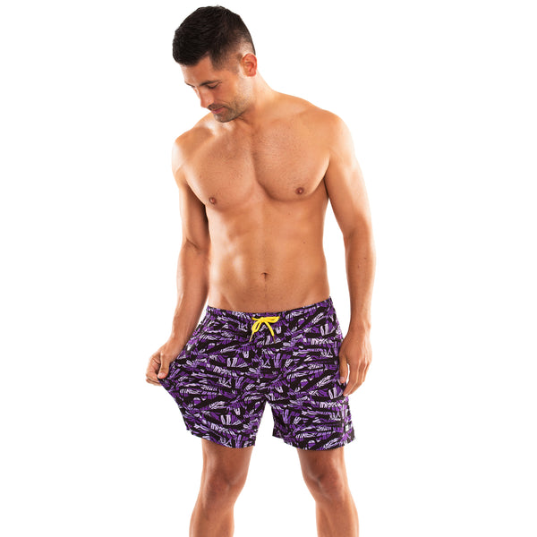 Compression Lined 5" Swim Trunks - Purple Palms