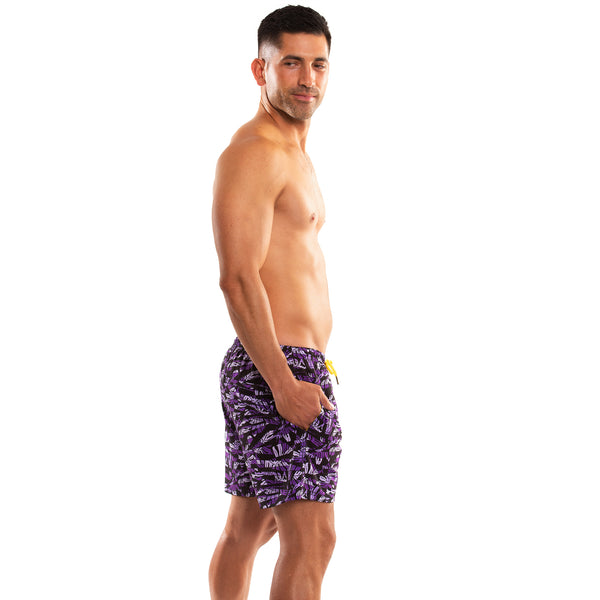 Compression Lined 5" Swim Trunks - Purple Palms