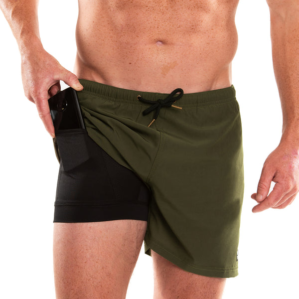 Compression Lined 5" Swim Trunks - Olive Green