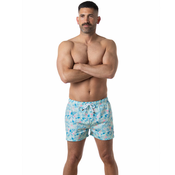 Compression Lined 3" Swim Trunks - Miami Palms