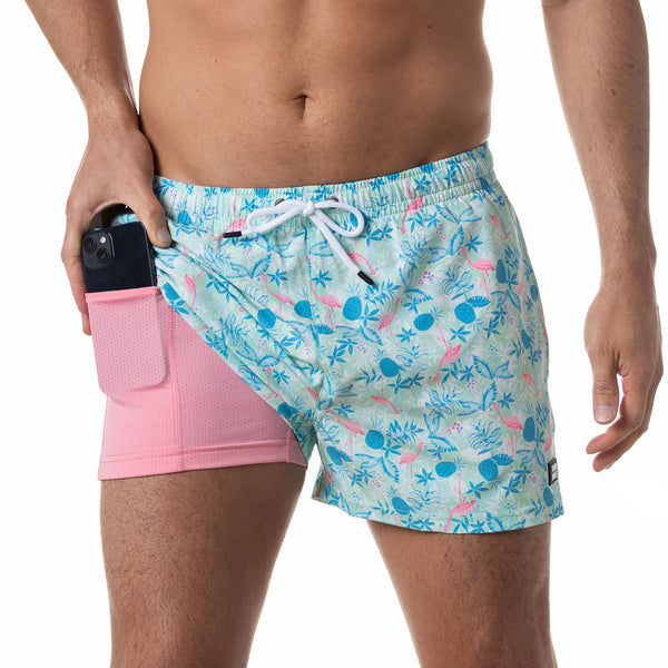 Compression Lined 3" Swim Trunks - Miami Palms