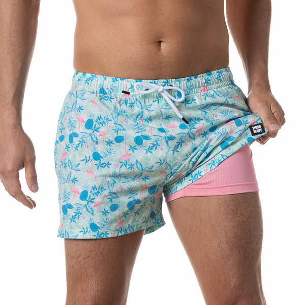 Compression Lined 3" Swim Trunks - Miami Palms