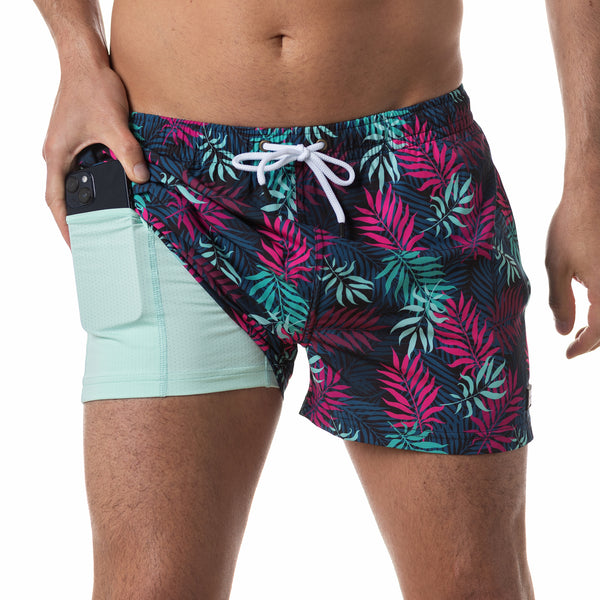 Compression Lined 3" Swim Trunks - Hawaiian Tropix