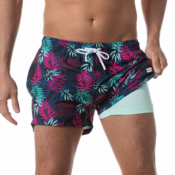 Compression Lined 3" Swim Trunks - Hawaiian Tropix