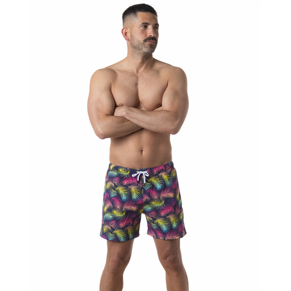 Compression Lined 5" Swim Trunks - Neon Palms