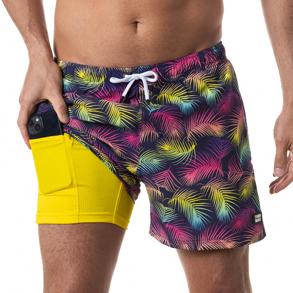 Compression Lined 5" Swim Trunks - Neon Palms