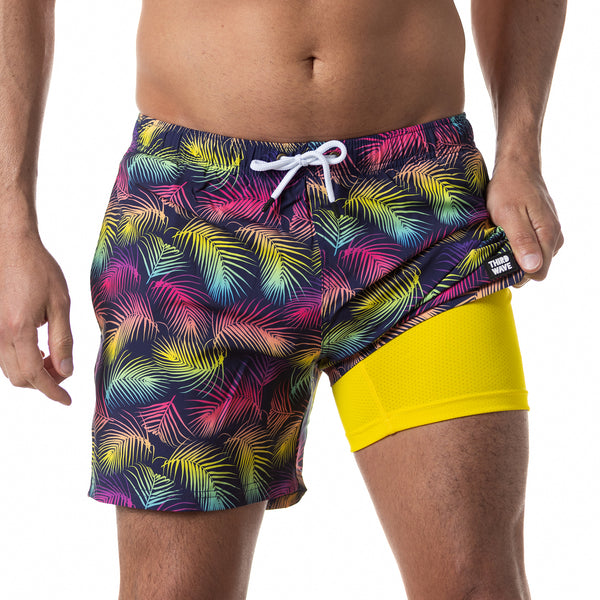 Compression Lined 5" Swim Trunks - Neon Palms