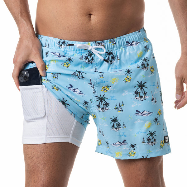 Compression Lined 5" Swim Trunks - Coastal Vibes