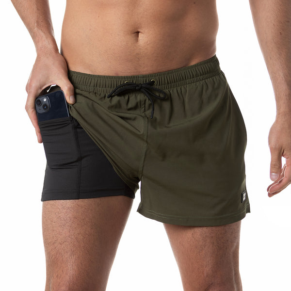 Compression Lined 3" Swim Trunks - Olive