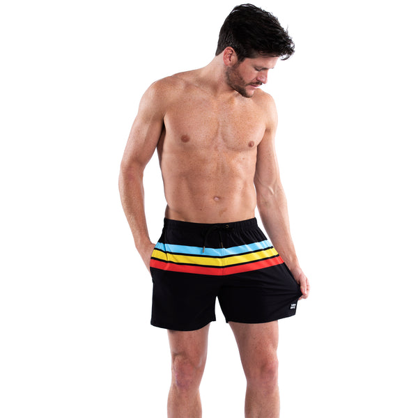 Mesh Lined 5" Swim Trunks - Striped Black