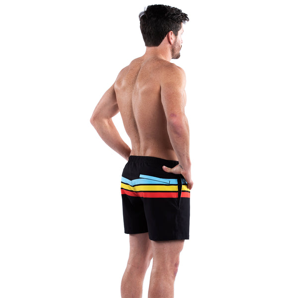 Mesh Lined 5" Swim Trunks - Striped Black