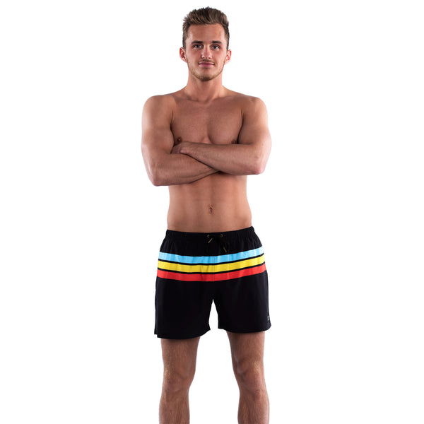 Mesh Lined 5" Swim Trunks - Striped Black