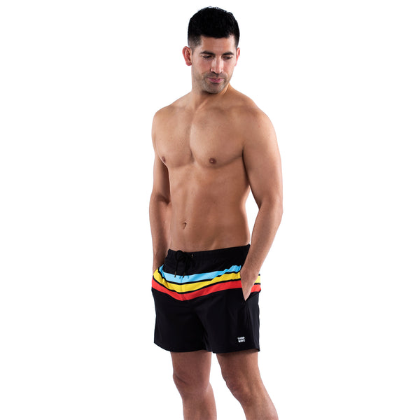 Mesh Lined 5" Swim Trunks - Striped Black