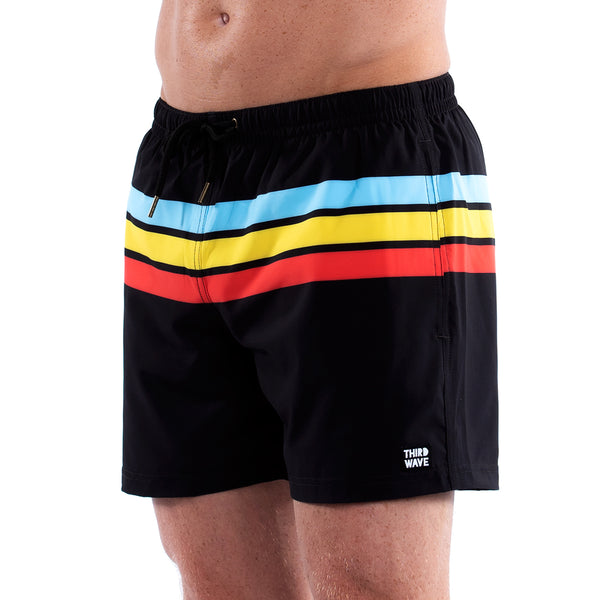 Mesh Lined 5" Swim Trunks - Striped Black